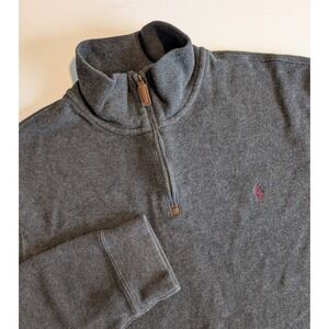 Polo Ralph Lauren Mens XL Charcoal Gray 100% Cotton Quarter Zip Pullover Sweater